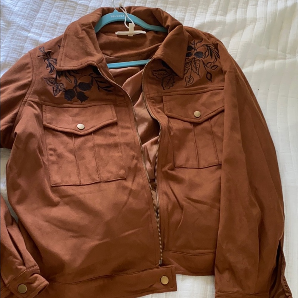 Brown embroidered suede jacket
